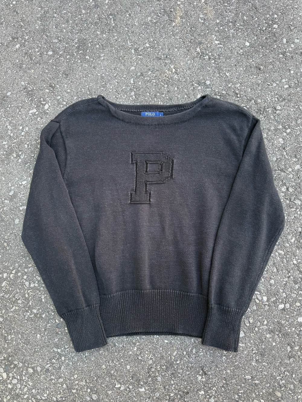 Ralph Lauren Black Crewneck Sweater with Raised 'P'